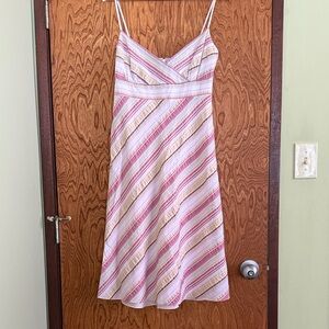 J. Crew Purple, Pink and Beige Striped Midi Dress